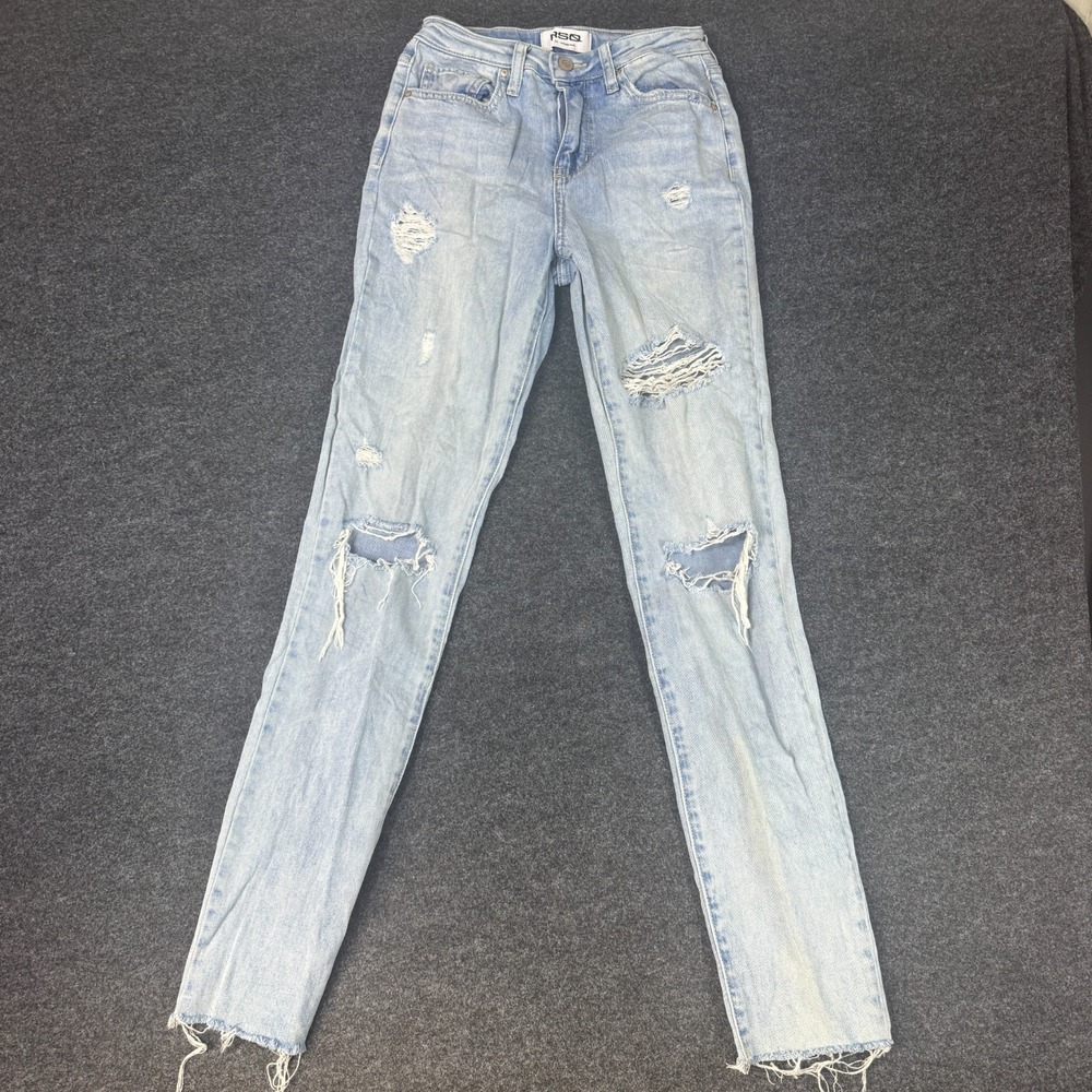 Rsq Vintage Mom Jeans Womens 24 Blue Denim Cotton Distressed Skinny Leg Raw Hem